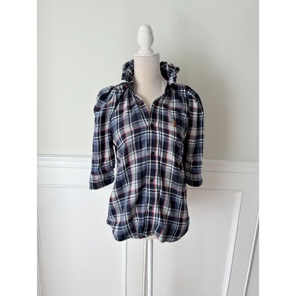 KMJ Kate McHale Jensen One of A Kind Ruffle Neck Flannel Blouse S - Picture 2 of 5